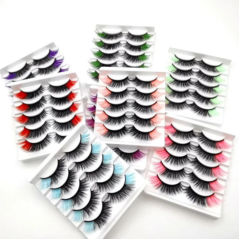 5 Pairs New faux Eyelashes colored lashes pink blue lashes Color Messy False Fluffy Colorful with buttery