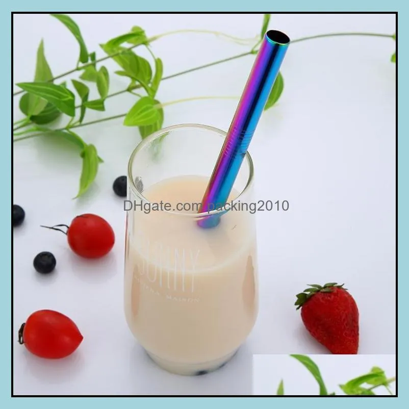 215mm wide stainless steel drinking straws reusable colorful boba smoothie milky tea metal straw sn4639