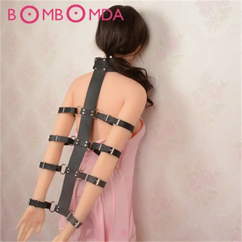 Sex PU Leather Arm Bondage Slave Fetish SM Adult Bondage Kit Sex Toys For Couple Neck Collar To Hand Restraint Wrist Cuffs O3