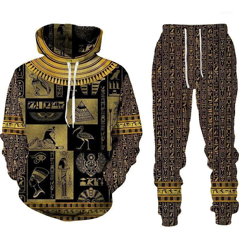 Agasalho masculino Hórus Egípcio Deus Olho do Egito Faraó Anubis Moletom com capuz Conjuntos de roupas masculinas Outono Inverno Calça de moletom masculina