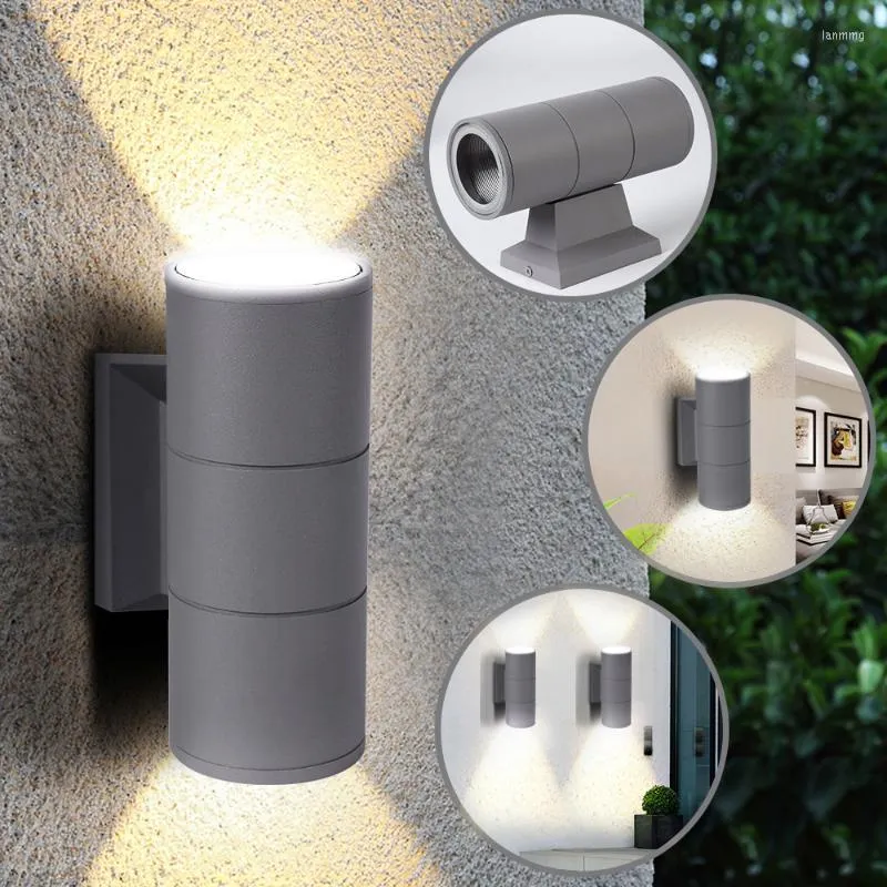 Applique murale LED haut et bas lumière gommage noir gris extérieur porte de jardin étanche lumières de patio Double tête LightWall