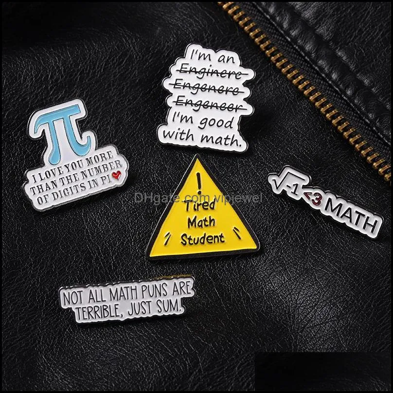 european math triangle letter series brooches students cartoon geometric alloy letters lapel pins unisex mathematics schoolbag clothing badge