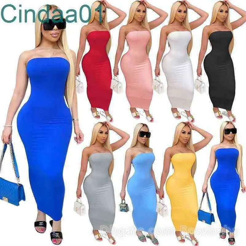 Yaz Kadınlar Elbiseler Uzun Maxi Elbise Omuz Bandeau Sıradan Sıkı Streç Seksi Kulüp Bodycon Kalem Etek