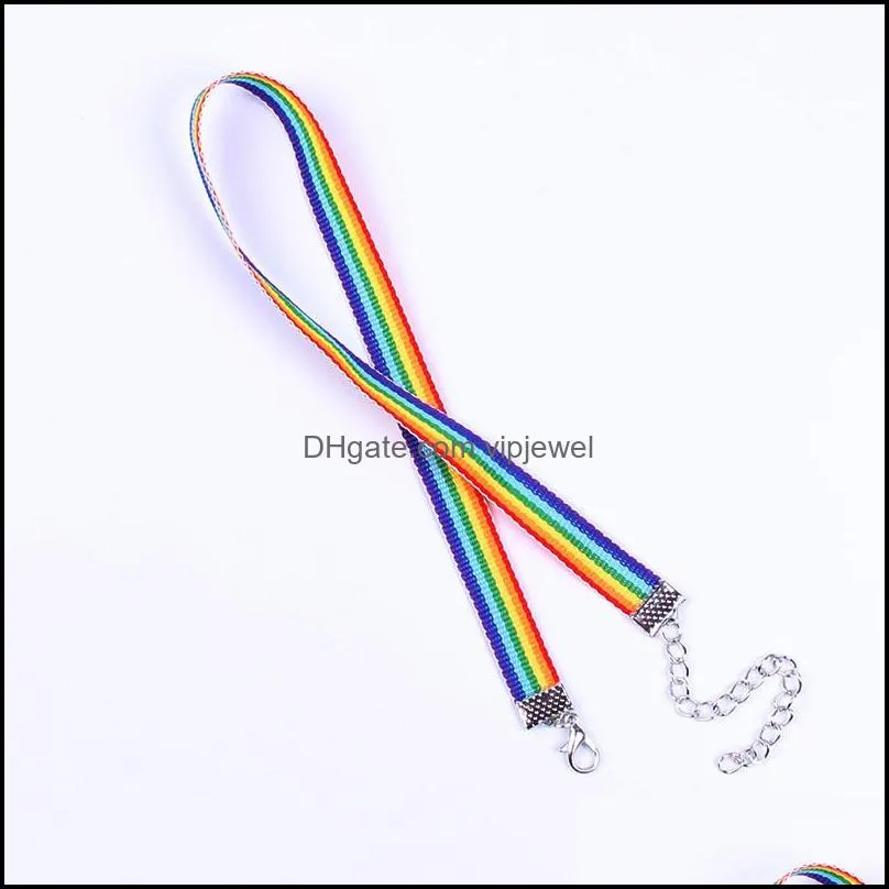 new kids small women gay pride rainbow choker necklace gay siver chain and pride lace chocker ribbon collar with pendant jewelry-z