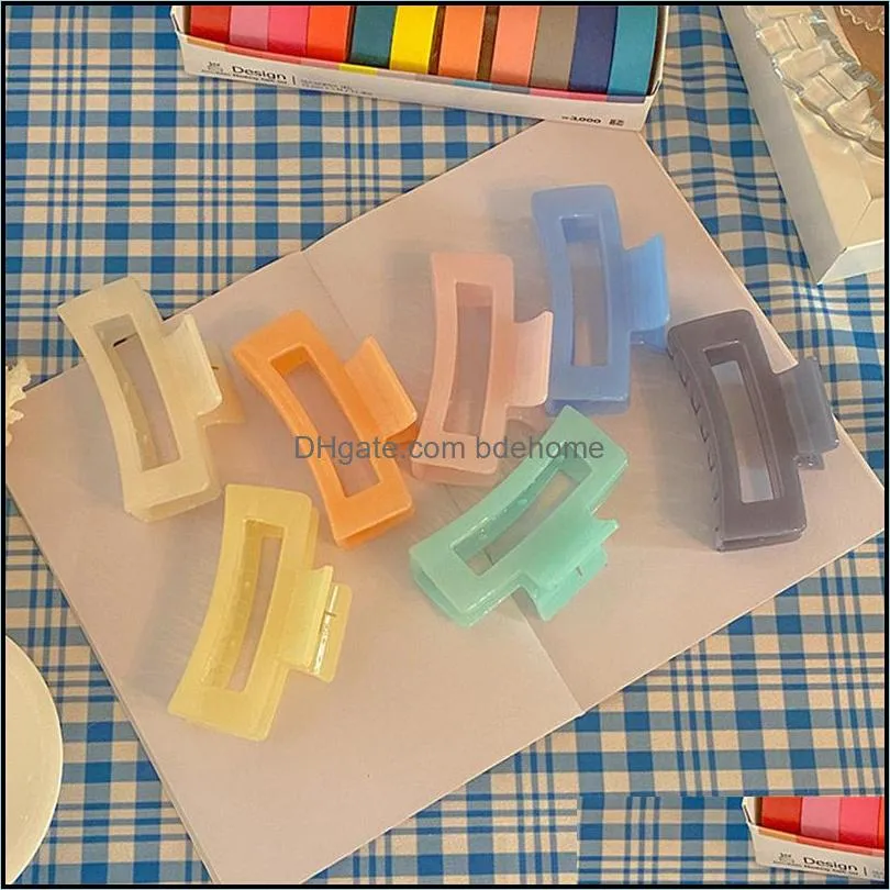 translucence hollow out square pure hair clamps middle size plastic resin candy color claw clips women scrunchies ponytail shower hairpins hair