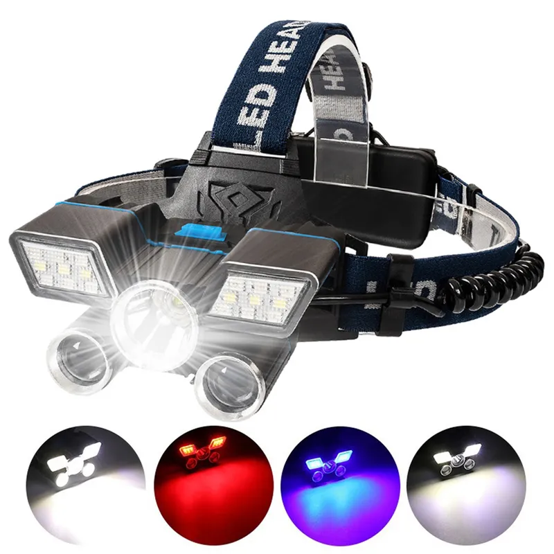 New High-power 5 LED Strong Headlamp Rechargeable Searchlight Waterproof Fishing Light Battery Display Warning Function