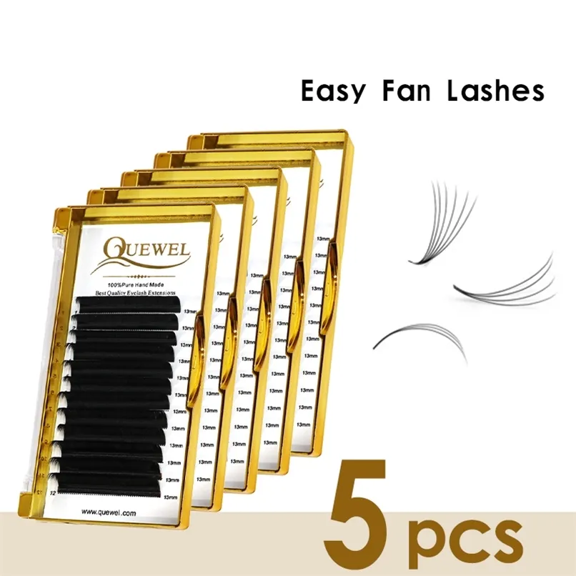 Quewel 5 Boxen Easy Fan Wimpern Blooming Wimpernverlängerung Dicke Faux Nerz Volumen Lash Schnelle Fans Seidenwimpern Großhandel 220525