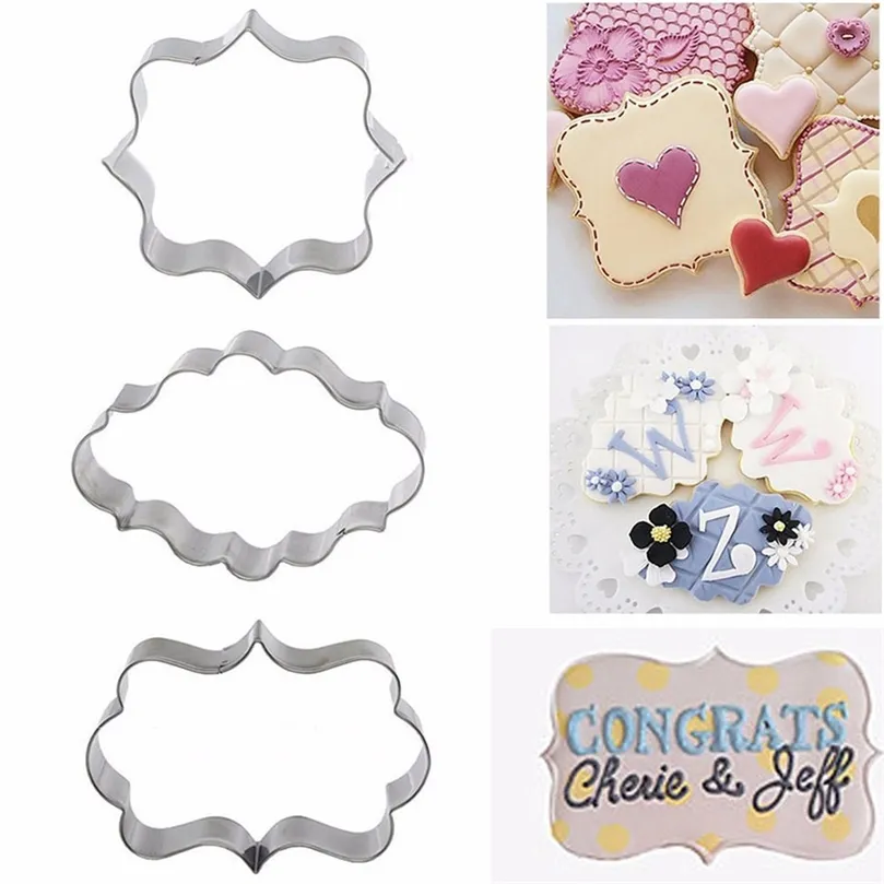 Sugar biscuit mold 3Pcs Plaque Cutter Cookies Frame DIY Cake Oval Square Rectangle Fancy Stainless Cookie Mold 220815