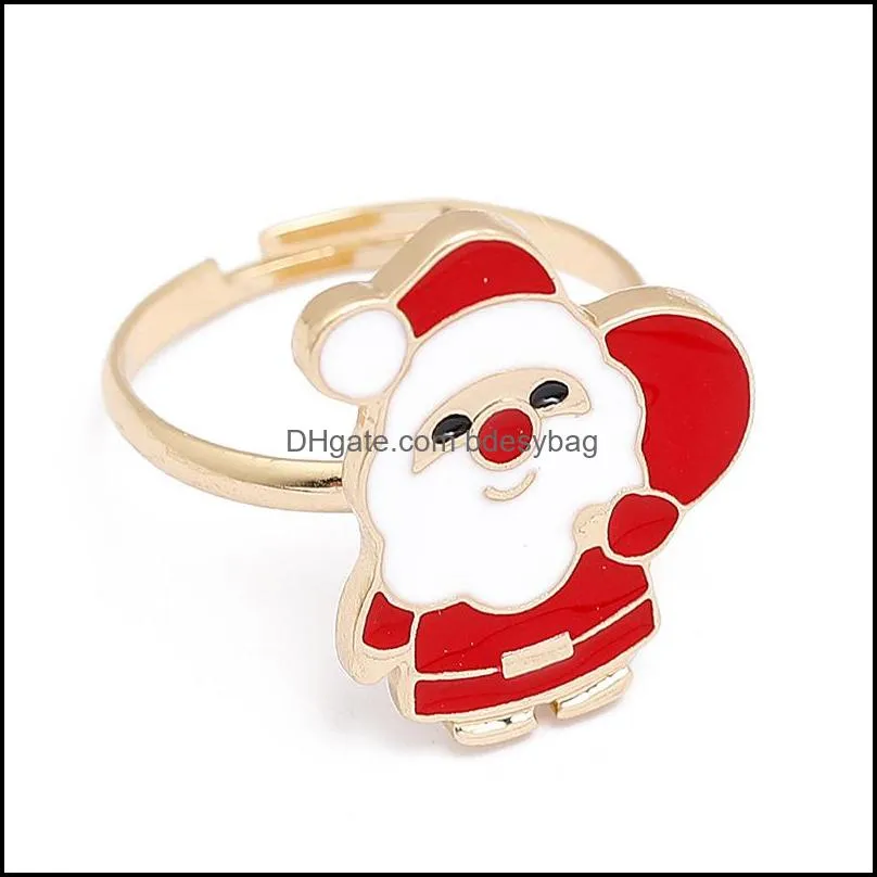 children christmas open rings cartoon snowman elk snowflake ring for women girl happy new year party ring jewelry