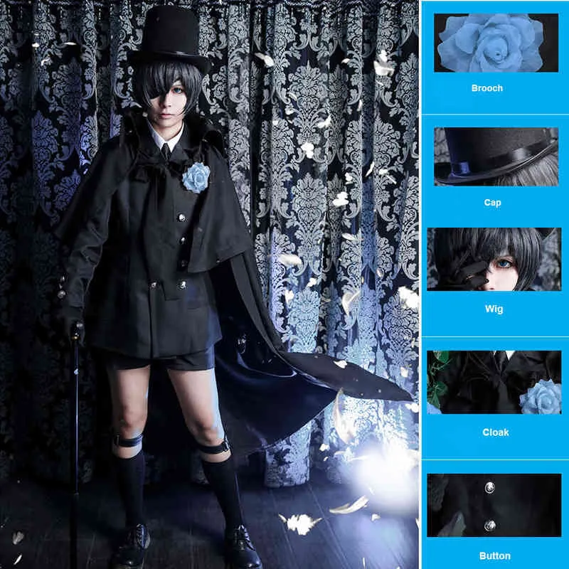 Anime Black Butler Ciel Phantomhive Cenaze Cosplay Cotume Kuroshitsuji Cadılar Bayram