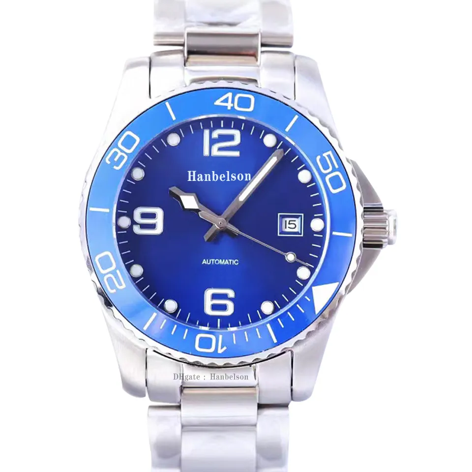 Keramisk bezel Herrklockor Safir Glass Blue Luminous Dial 8215 Japan Automatiskt urverk 316L armbandsur i stålboett