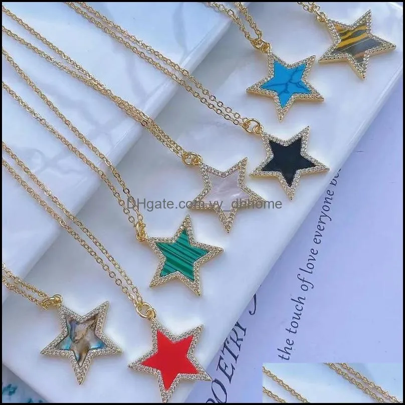 pendant necklaces 5pcs fashion star charms natural abalone shell stone with gold plating micro zircon pendants necklace