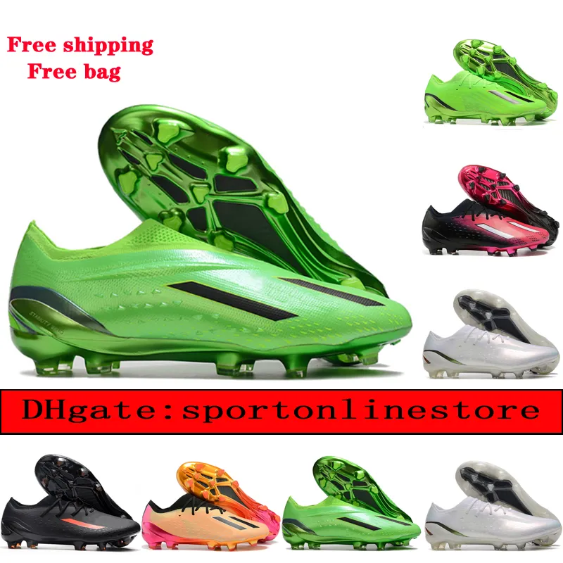 Wyślij z torbą męskie buty piłkarskie x Speedportal FG Soccer Cleats Splating Sole Knit Buty Botas de Futbol Oddychanie na zewnątrz 2022 Puchar świata Mężczyźni Najwyższa jakość zielona