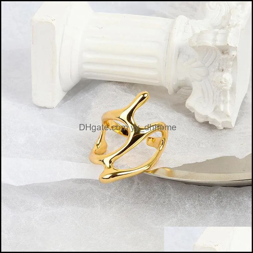 925 Sterling Silver Korean Narrow Vintage Ring Female Simple Handmade Opening Gold Hollow Finger Jewelry Couple