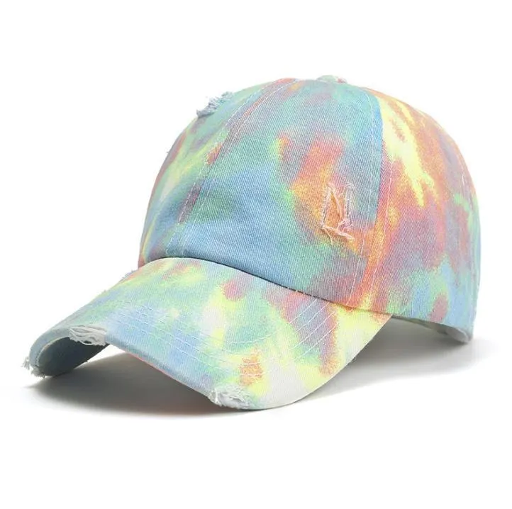 Ponytail Baseball Caps Washed Hat Summer Trucker Pony Visor Cap Cross Criss Tie dyed Party Hats 7styles SN6266