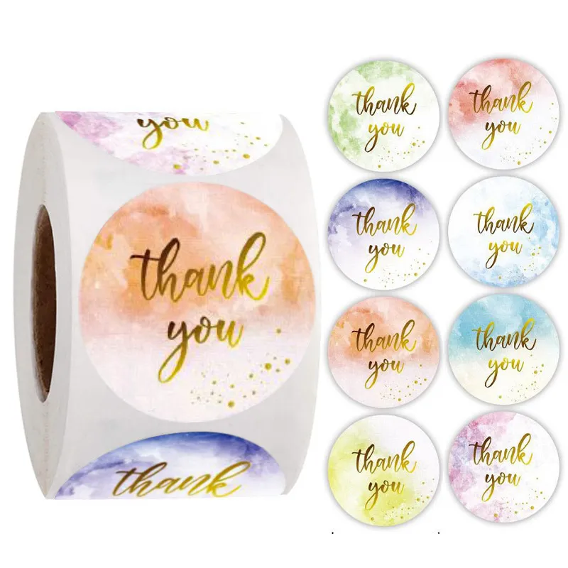 Thank You Stickers Roll Elegant Water Color with Gold Foil 1 inch Waterproof 500 Labels for Small Business, Floral Designer, Artist 4/8 Watercolor Designs 1222493