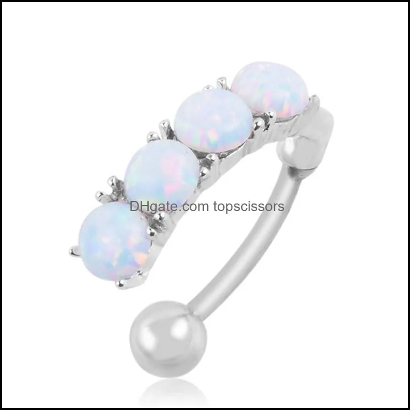 Body Arts Opal Navel Rings Anti Allergy Surgical Steel Belly Button Ring Diamonte Dangle Reverse Bar for Women Drop TopScissors DHSNG