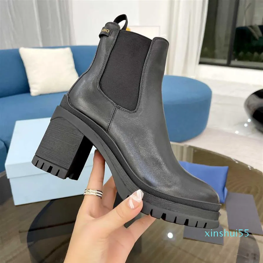 Fashion-Fashion Rubber Platform Tire Raised Sole Ladies Boot Women Leather Nylon Lace Up Half Boots Designer Woman Winter Booty Shoes