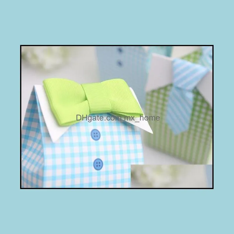 Wholesale- 20pcs My Little Man Blue Green Bow Tie Birthday Boy Baby Shower Favor Candy Treat Bag Wedding Favors Candy Box gift Bags