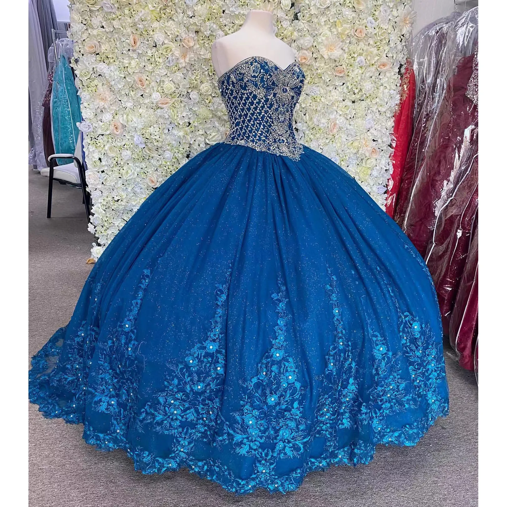 الأزرق الملكي quinceanera فساتين الكرة ثوب 2022 ل حلوة 16 فتاة تال الشظية كريستال التخرج اللباس vestidos دي 15 Años