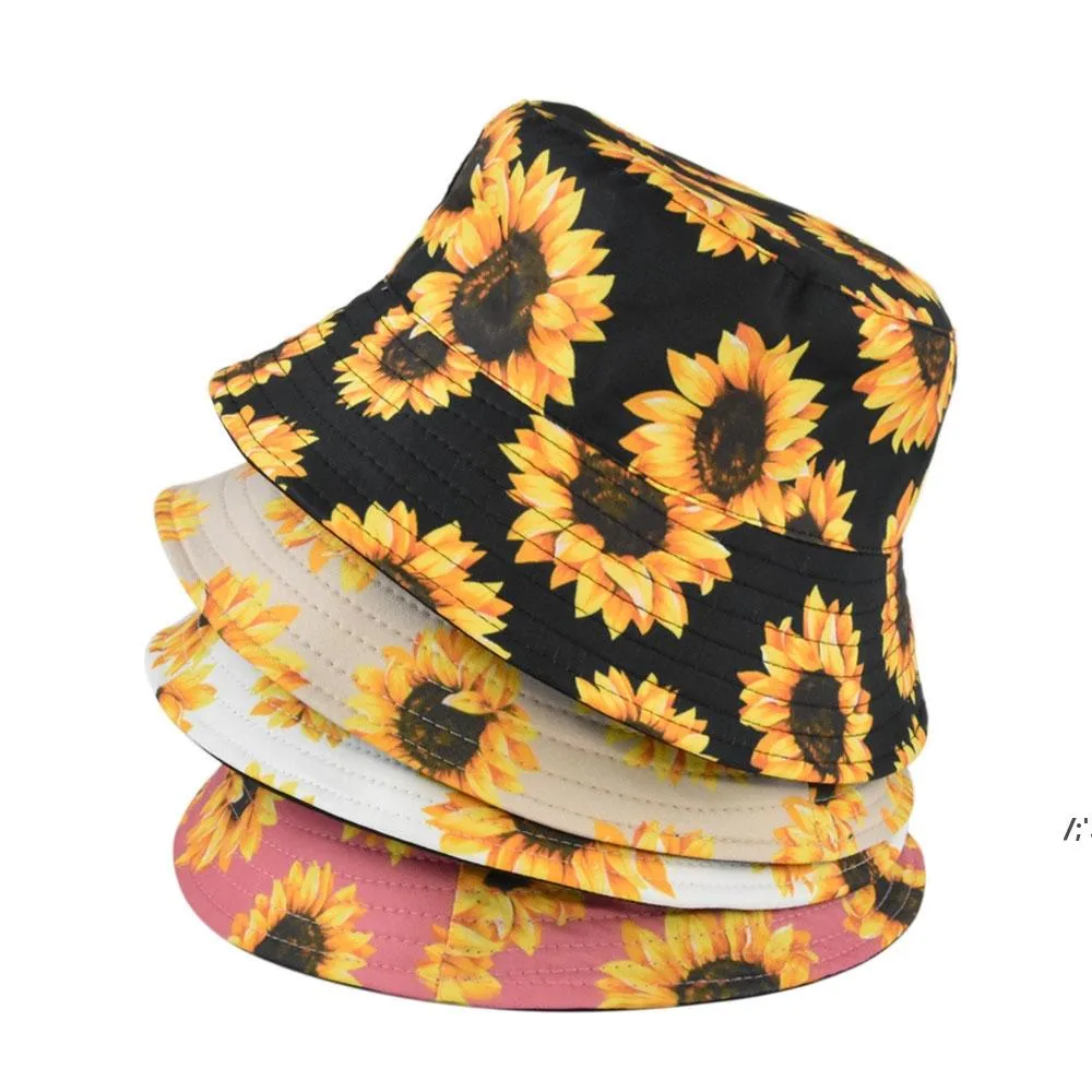 Quatre saisons femme tournesol imprimé pêcheur chapeau tournesols grand bord mode Simple chapeau de soleil CCE13937