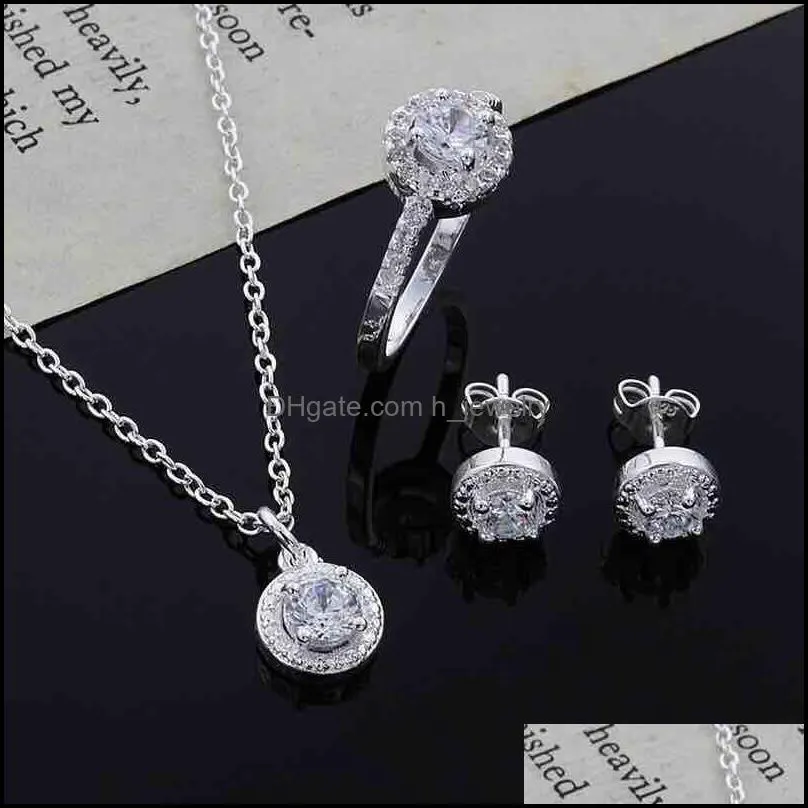 3pcs necklace ring earrings sets jewellery accessories zircon crystal suit plated silver ornaments 10 8zr y2