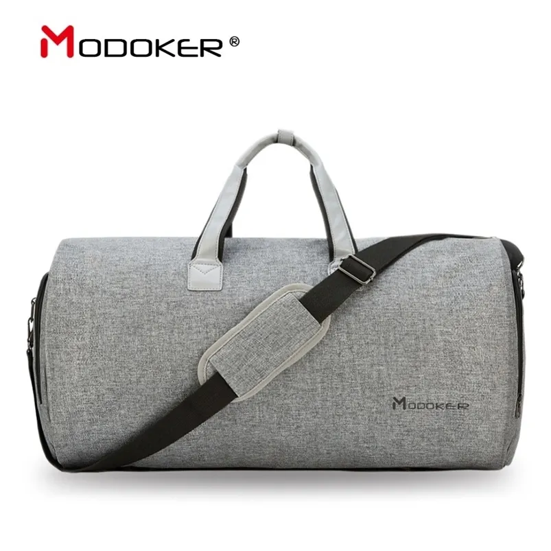 Modoker Borsa da viaggio per indumenti con tracolla Borsone da viaggio Valigia appesa Abbigliamento Borse da lavoro Tasche multiple Grigio 210320