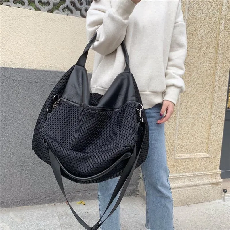 Evening Bags Annmouler Large Cacity Women Tote Bag Design Mesh Genuine Leather Shoulder Messenger Luxury HandbagsEvening