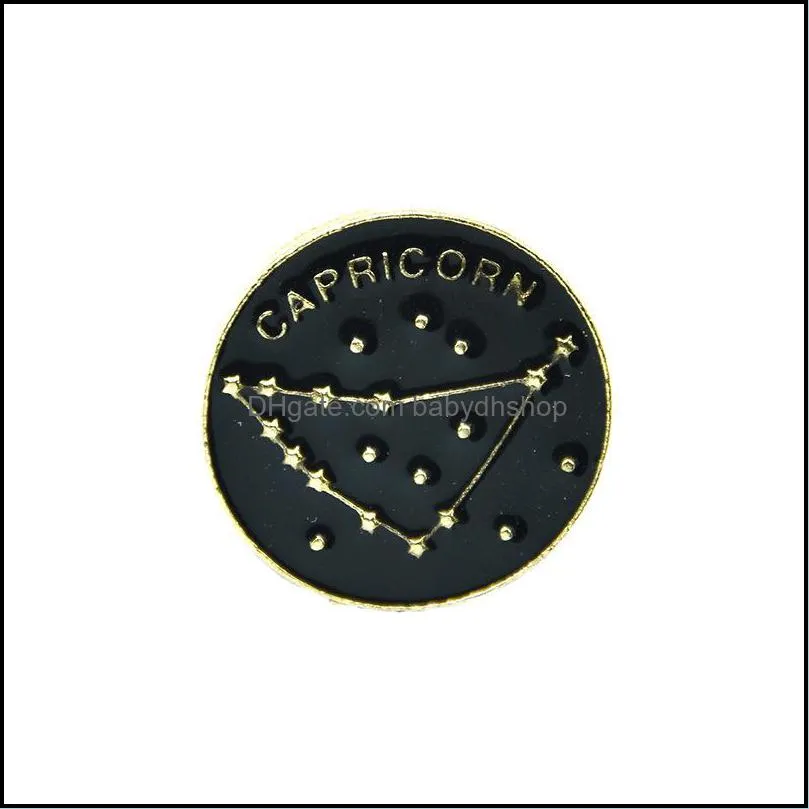 Cartoon Black Round Badge Constellation Symbol Meaning Brooches Enamel Pins Funny FashionJewelry Lapel Backpack Feastival Gift for Women