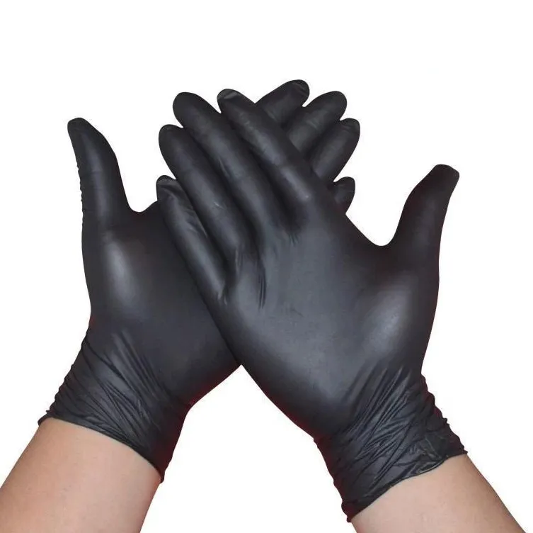 disposable gloves black nitrile glove industrial ppe powder free latex free garden household kitchen