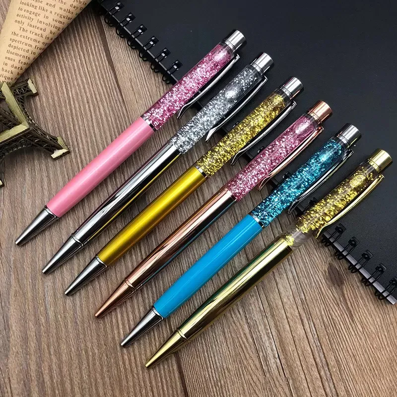 Creatively 1.0mm pen Luxury Ballpoint flow oil crystal gold foil Metal Copper colorful high-grade gold powder quicksand