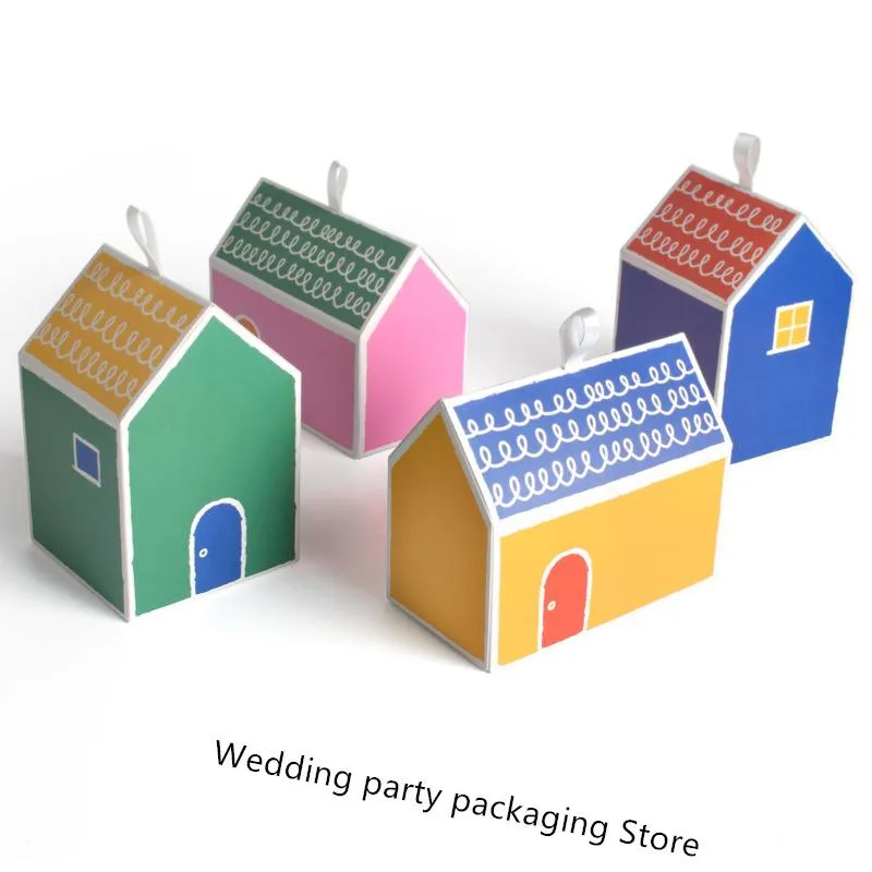 Gift Wrap 10Pcs Colorful Little House Candy Bag Cookie Dessert Packing Wedding Packaging Boxes Party SuppliesGift