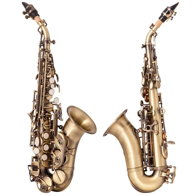 Antique Matte B Bend Curved Bent Soprano Saxophone With Retro Brushed