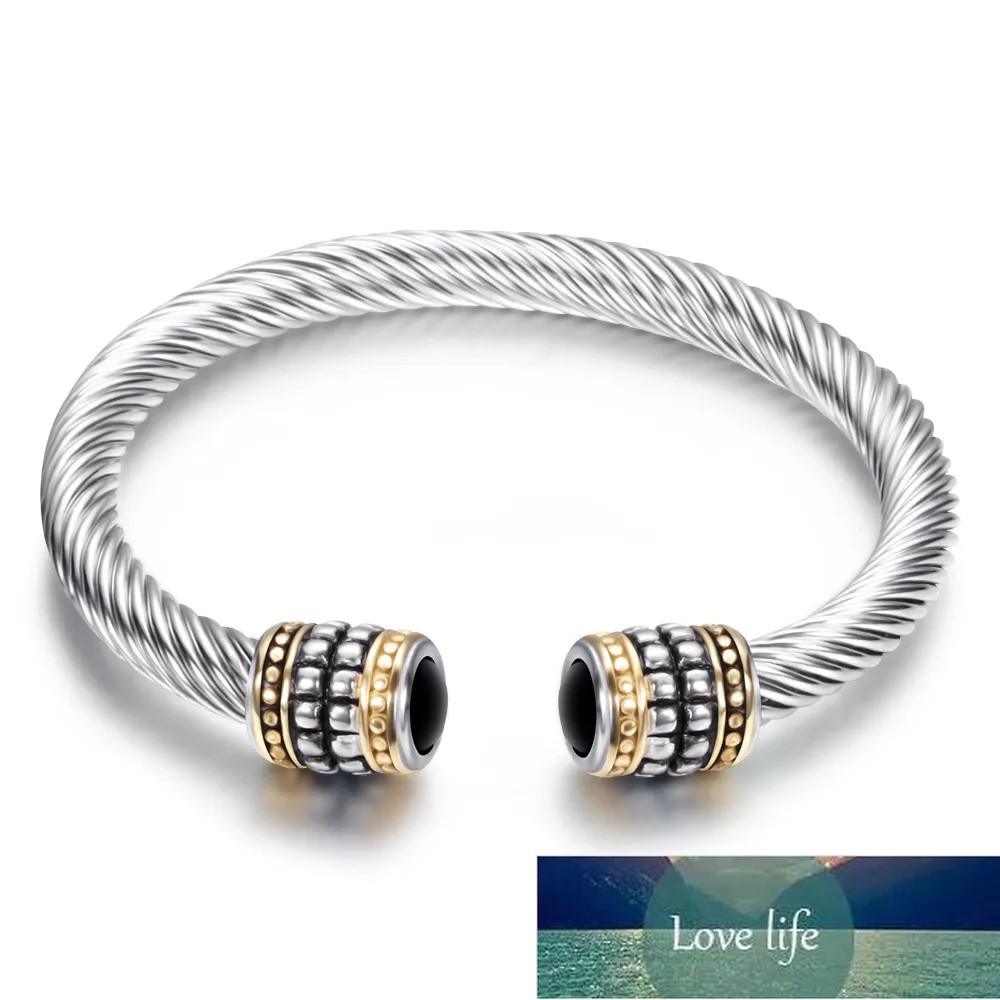 Bracelet en acier Twist Twisted Tetané Bangle de titane européen et américain Bracelet à deux couleurs Bracelet en acier inoxydable Bracelet de câble avec bracelets de pierre semi-précieux