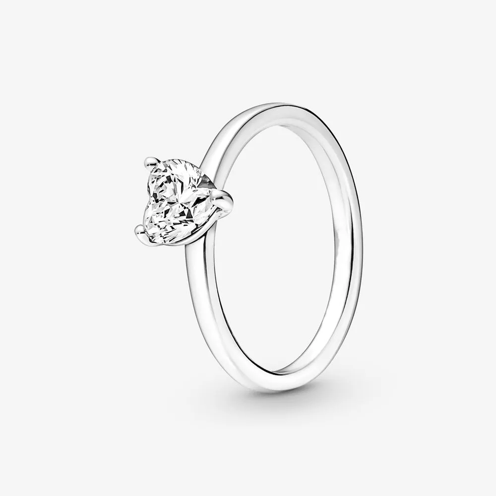 100% 925 Sterling Silver Sparkling Heart Solitaire Ring Pour Femmes Anneaux De Mariage Accessoires De Bijoux De Mode