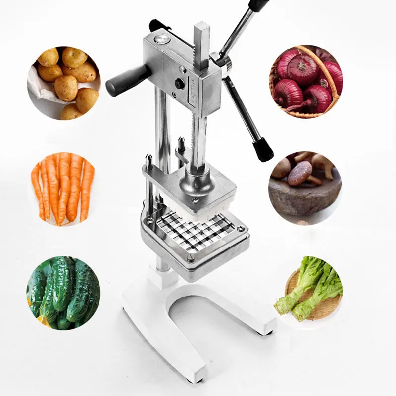 Edelstahl-Pommes-Frites-Schneidemaschine, manueller Kartoffelstreifenschneider, Gurke, Taro, Karottenstreifenschneider mit 3 Klingen