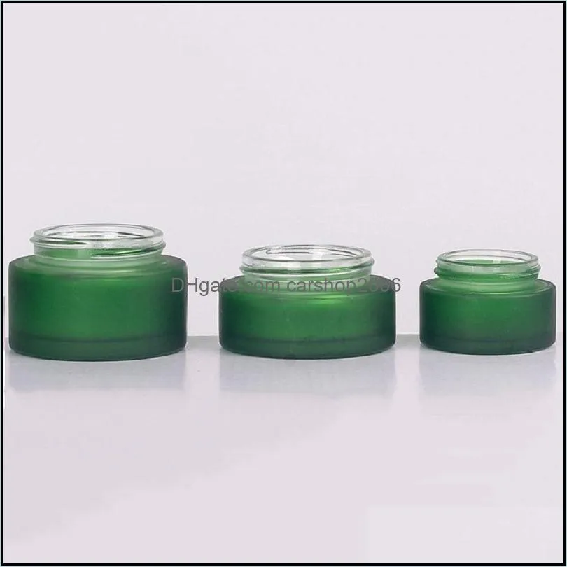 Green frosted Glass Cosmetic Jars Cream Bottles Travel Size 30g 50g with Natural Bamboo Cap PP Inner Cover