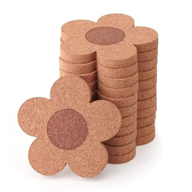 Cork Coasters Drinks Reusable Coaster Natural Cork 4 inch Flower Shape Wood Coasters Cork Coasters For Desk Glass Table LX4728