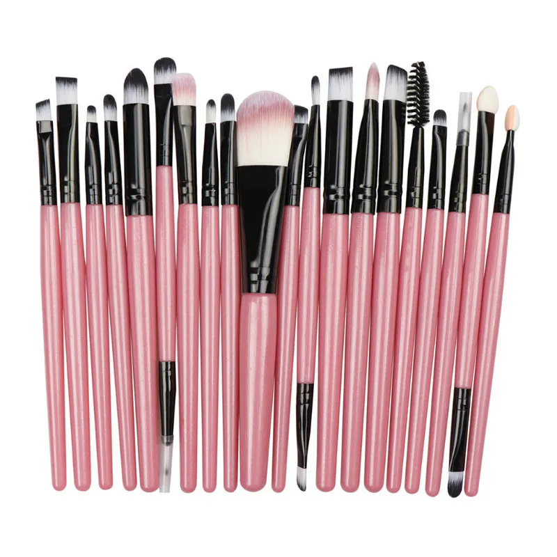 20 pinceaux de maquillage ensemble fard à paupières fond de teint blush cils correcteur tache outil cosmétique poignée en plastique ensembles de pinceaux mélange accessoires de beauté LT0064