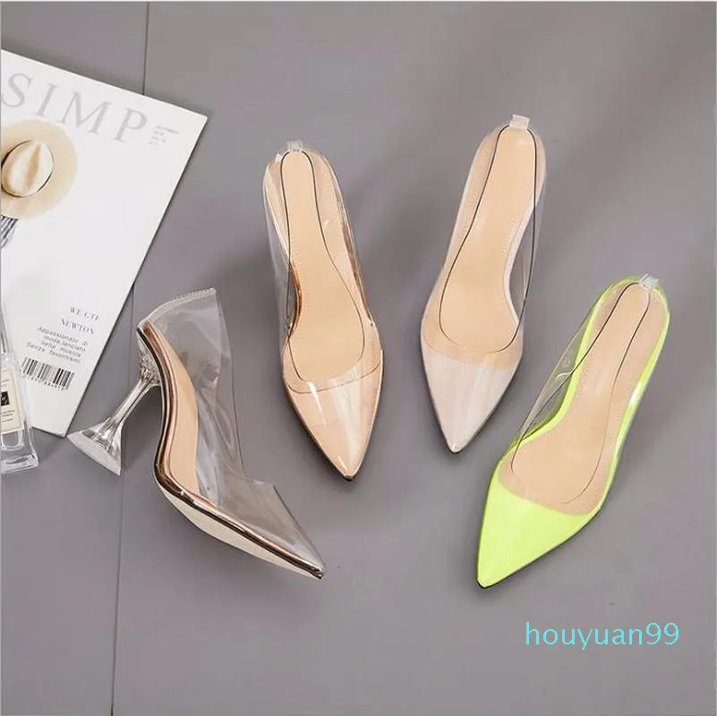 Mode chaussures habillées mode femmes clair PVC Transparent pompes dames talon haut plate-forme Point orteils sandales femme fête Sexy 35-42