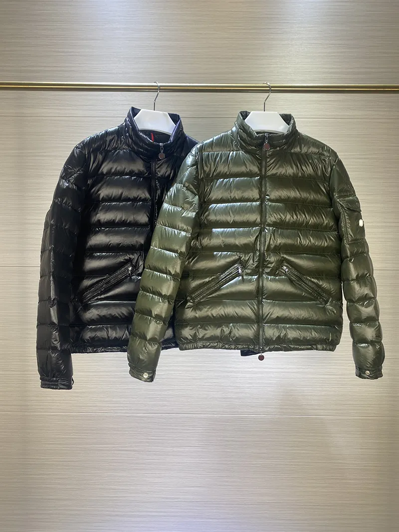 Down Jacket Moncler Agay Military Green Arm Logo Stand Collar Mens