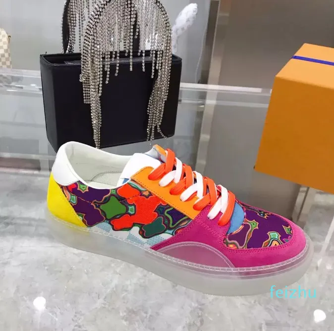 2022-sneakers colorful casual shoes designer sneaker transparent outsole lace up flat leather outdoor indoor couples trainers runner sneaker