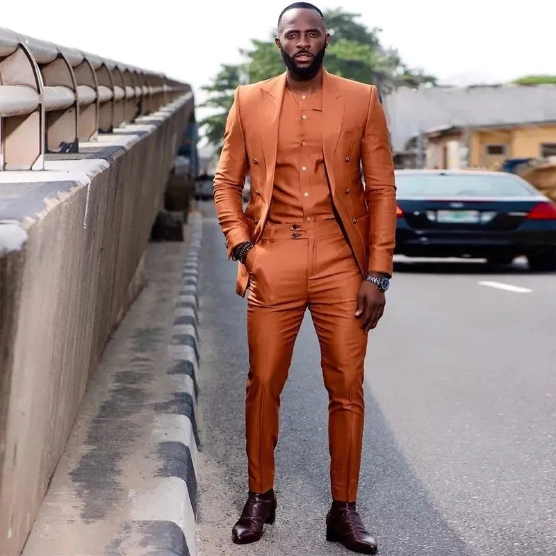 Orange Men s Slim Fit 2 Piece Suit Peak Lapel Wedding Tuxedo Groom Prom Blazer