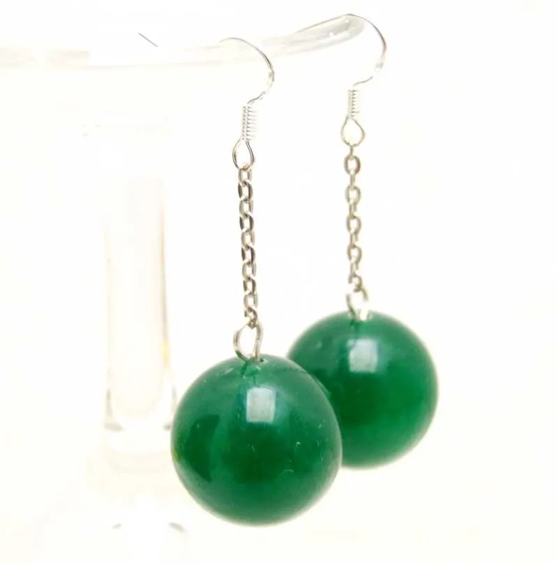 Dangle & Chandelier Qingmos Green 20mm Trendy Women's Earring With Round Natural Jades & Silver S925 Hook Earring-ear498