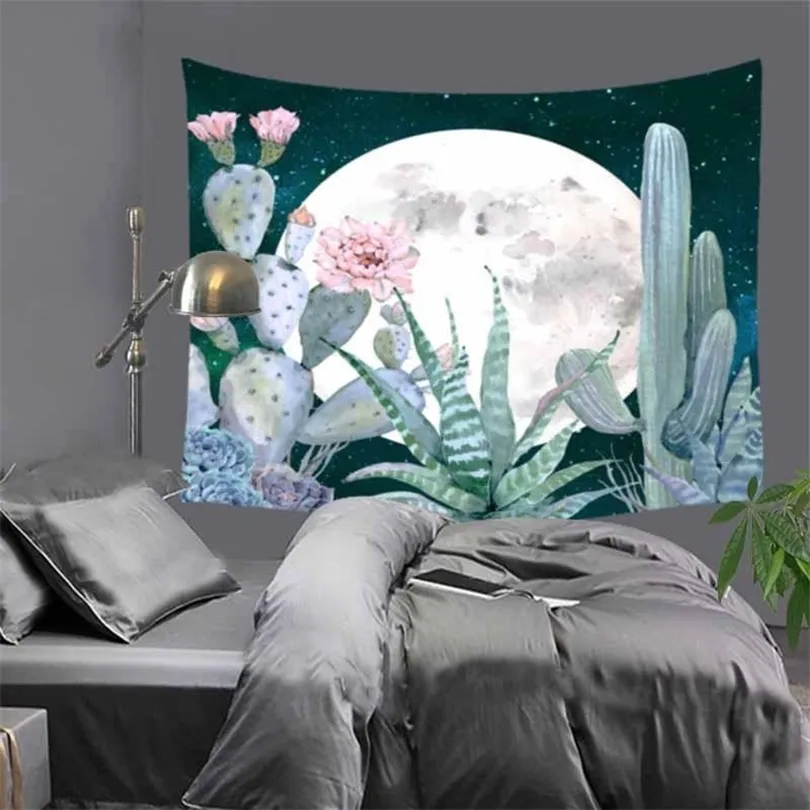 2 Tamanho Mandala parede pendurada cactus tapeçaria verde suculentas 3d flor arte manta de ioga tapeçaria decorativa para casa T200601