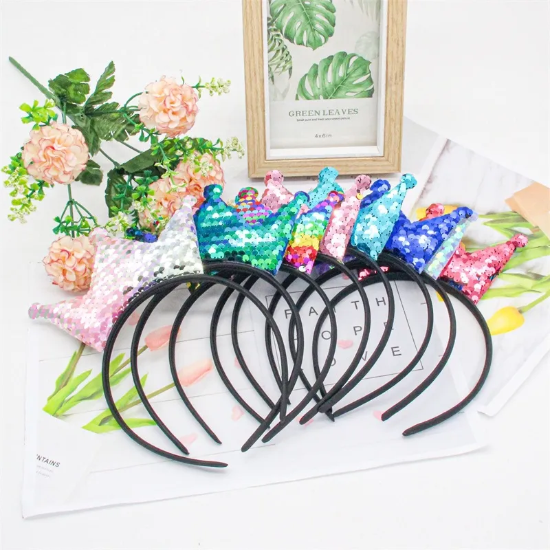 Baby Girls Hairbands na przyjęcie urodzinowe korona inkrustowana kolorowymi cekinami luksusowe akcesoria do włosów dla dzieci hurtowe 1 6xt e3