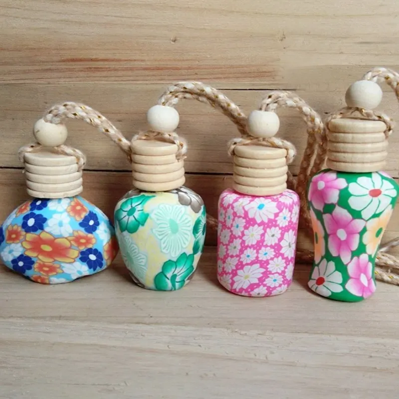 Olika stilar mjuka keramik diffusor bil parfym flaskglas tom hängande dekor konst luft friskare pärlrep flaskor
