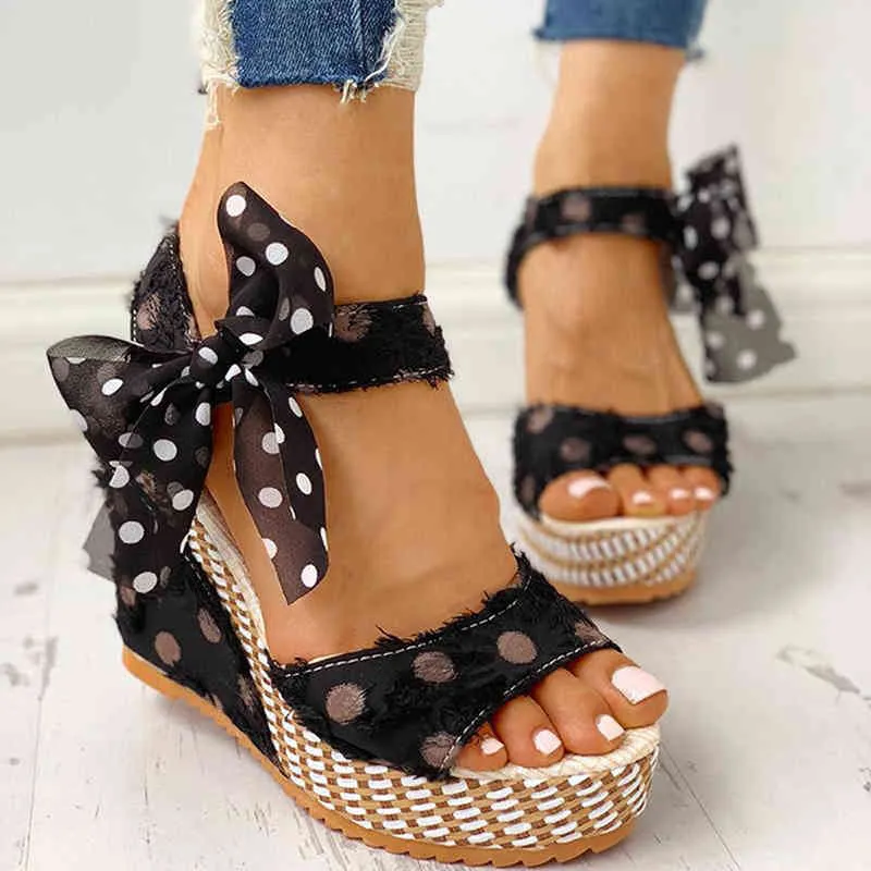 Wedge Platform Sandaler Bowknot Sommar Kvinnor Sandaler Ladies High Heels Casual Shoes Fashion Open Toe Female Footwear Sandalias Y220421