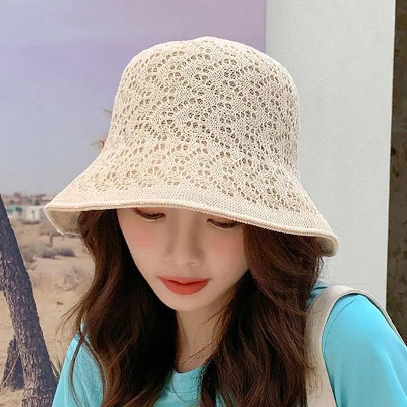 Шляпа Шляпа Fashiuon Hollow Out Women Buckte Hat Hat Solut Color мягкий складной солнцезащитный солнце