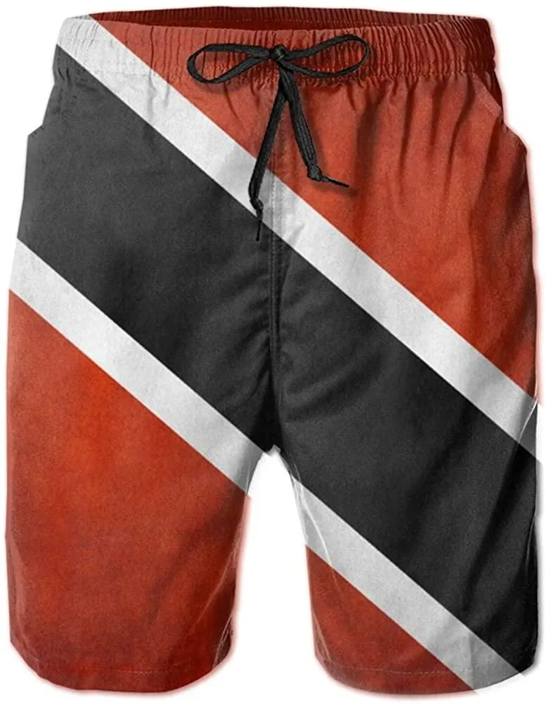Herren-Shorts, Herren-Badehose, Trinidad-Grunge-Flagge, schnell trocknendes Herren-Sweatshirt mit Mesh-Futter